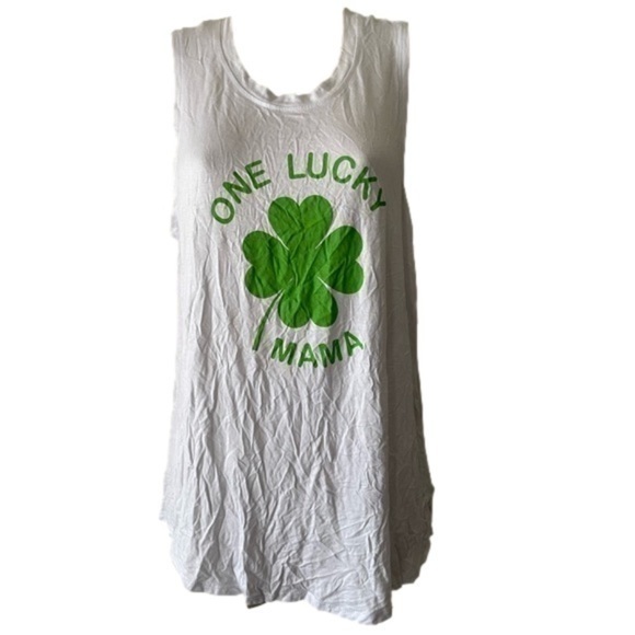 Miken Tops - Miken flow tank top white green tank top One Lucky Mama medium size